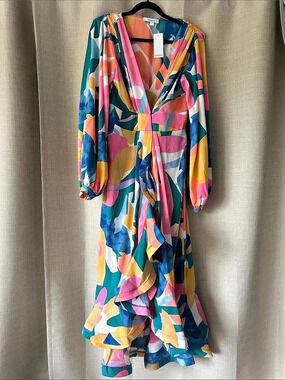 Marion Abstract Print Maxi Dress Sz L NWT